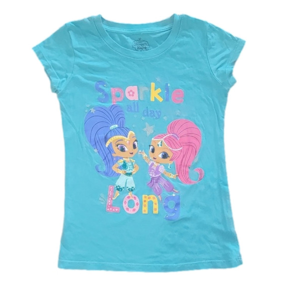SHIMMER & SHINE Aqua/Teal Short Sleeve Tee 'Sparkle All Day Long' - Picture 1 of 4
